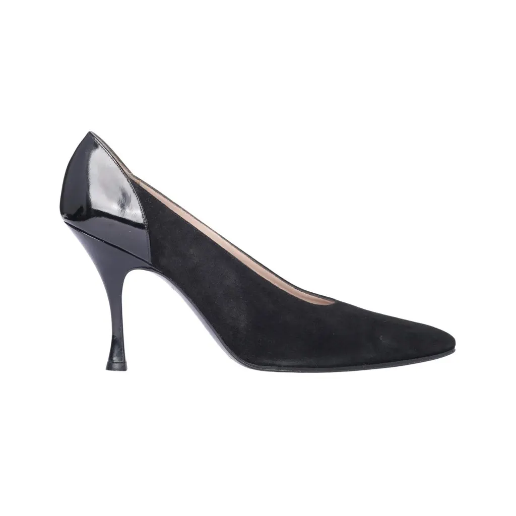 Chanel Black Suede Leather and Patent Leather Pumps - '90s