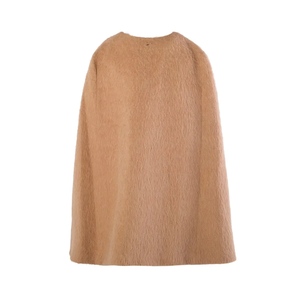 Unsigned Sportmax Code Camel Wool & Alpaca Blend Collarless Coat - '10s Camel Wool Good - Inside View