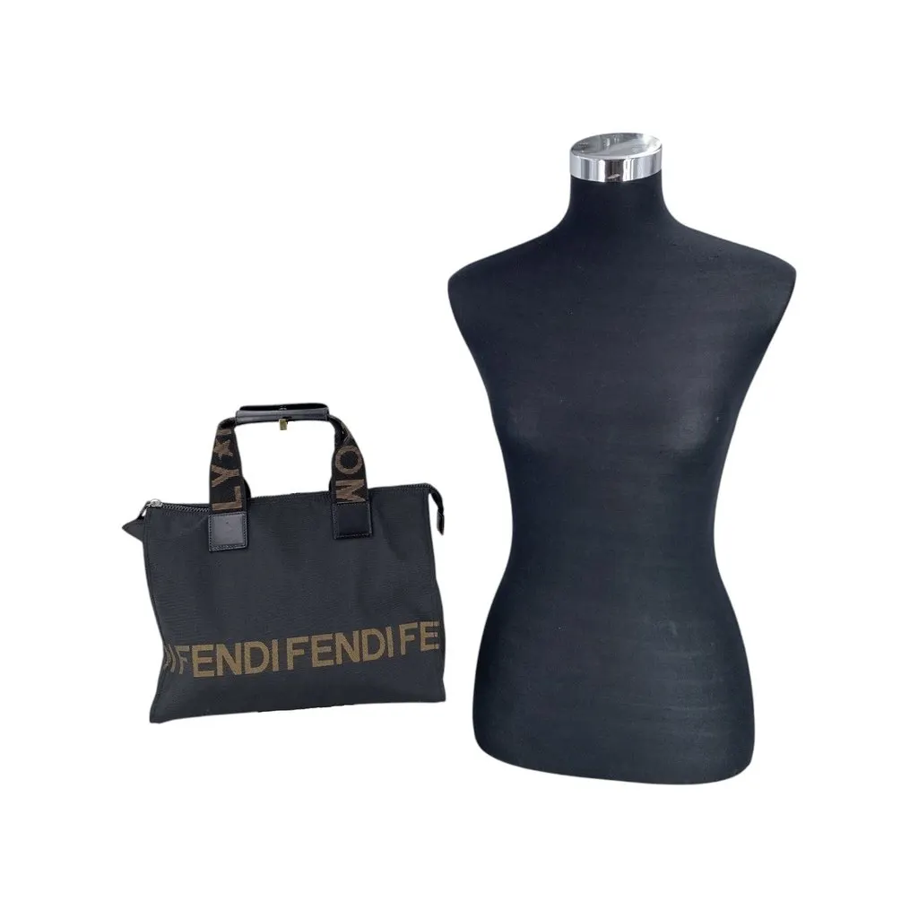 Fendi Handbag Vintage Canvas Logo Handbag Black Canvas Good - Back View