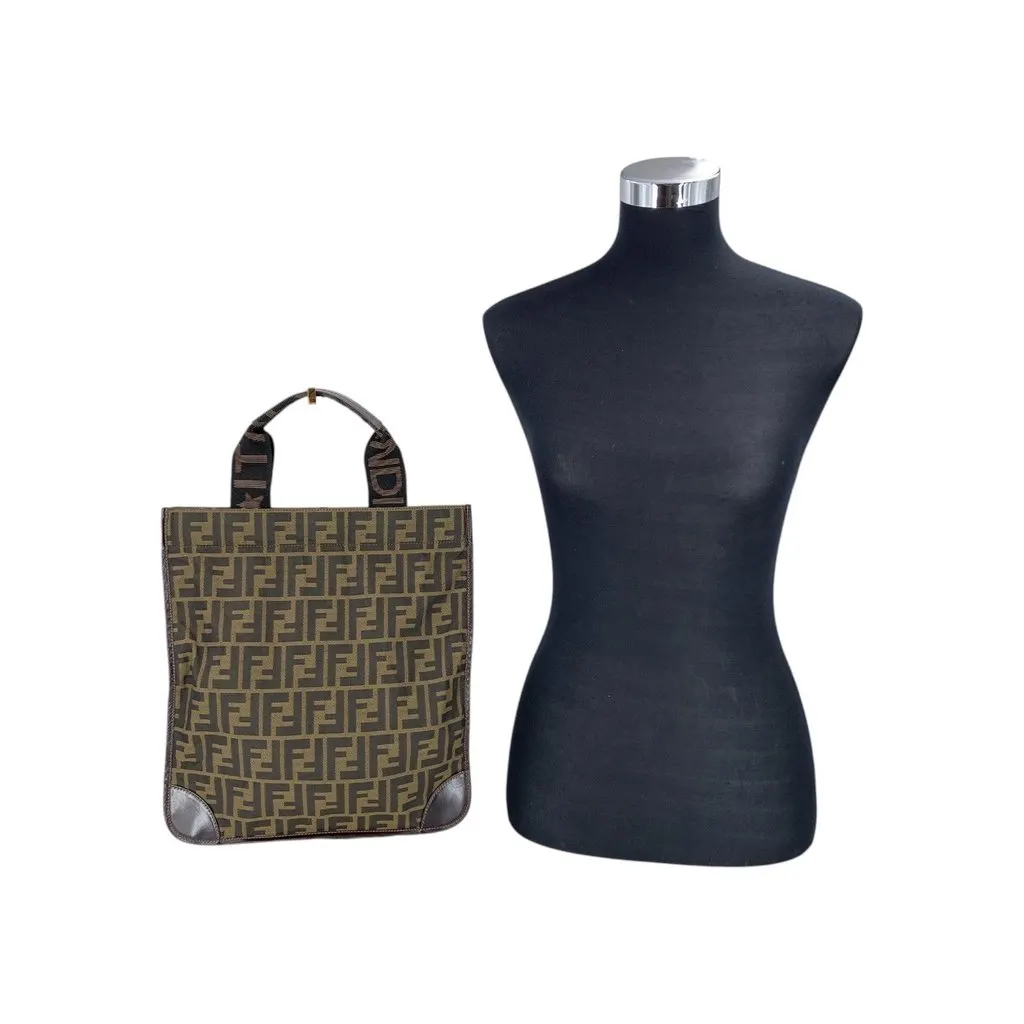 Fendi Tote Bag Vintage Foldable Tote Brown Canvas Good - Back View