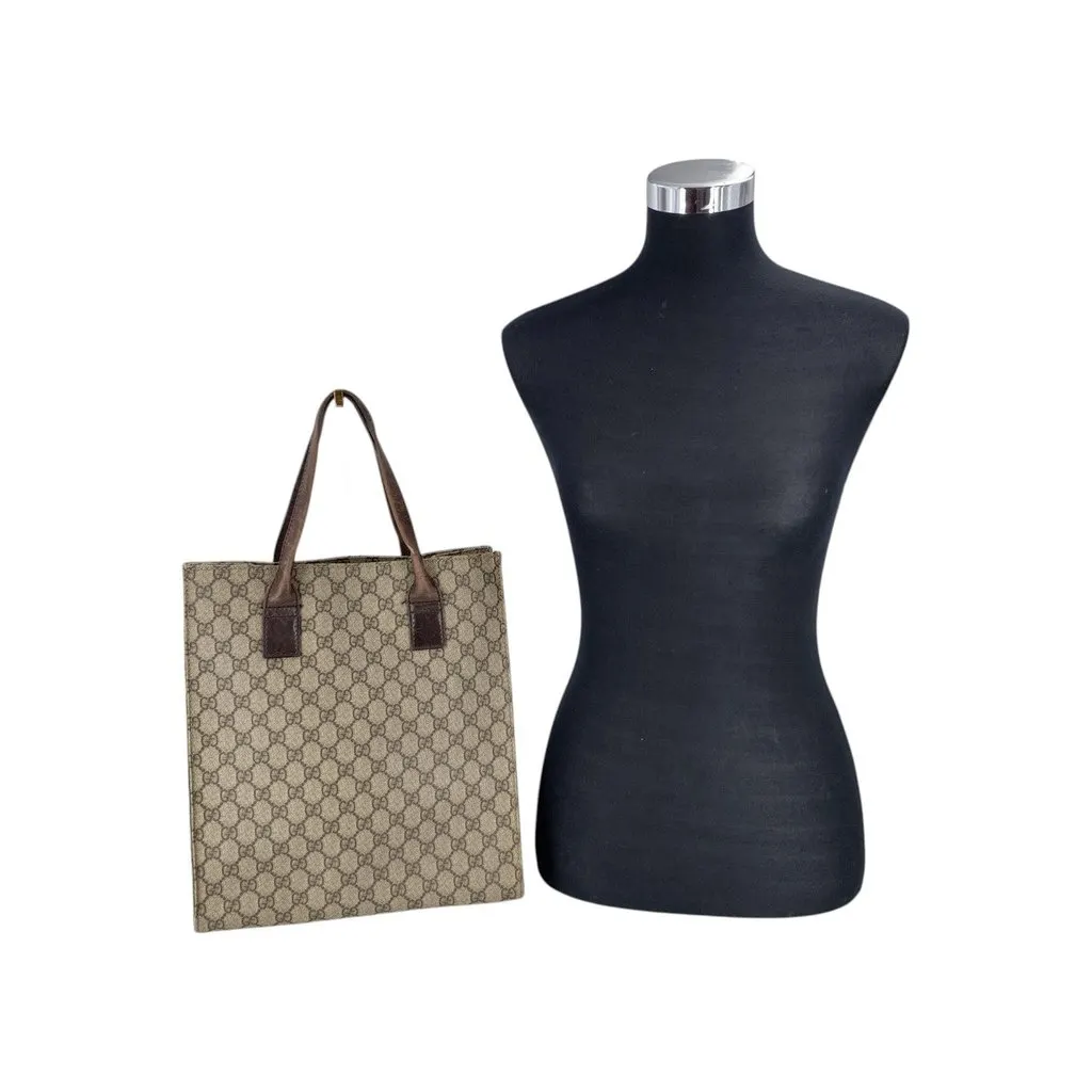 Gucci Tote Bag Vintage GG Supreme Tote Brown Canvas Good - Back View