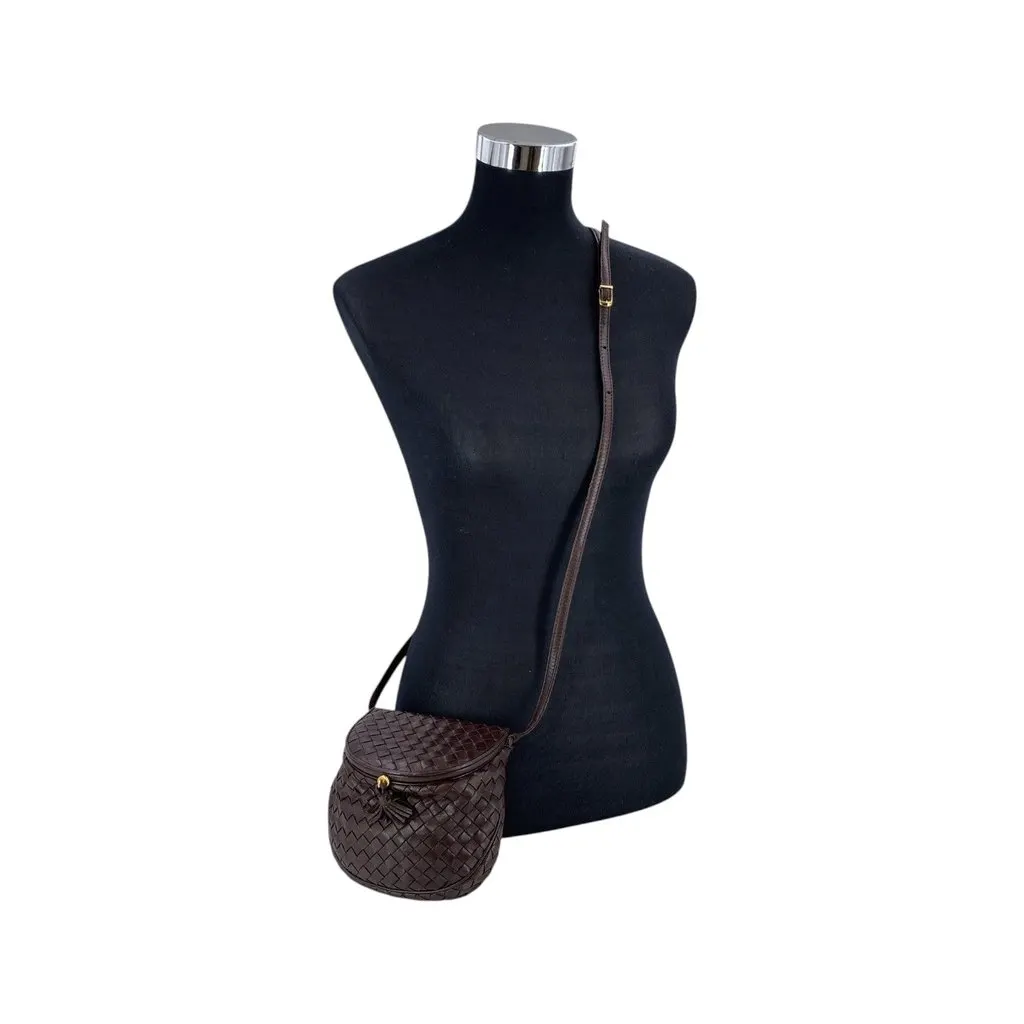 Bottega Veneta Crossbody Bag Vintage Intrecciato Black Leather Good - Back View
