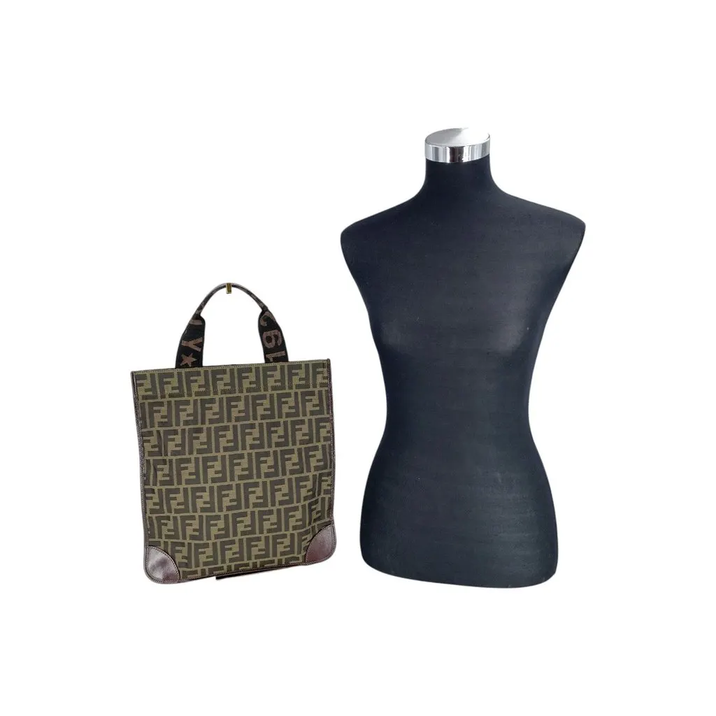 Fendi Tote Bag Vintage Foldable Tote Brown Canvas Good - Back View
