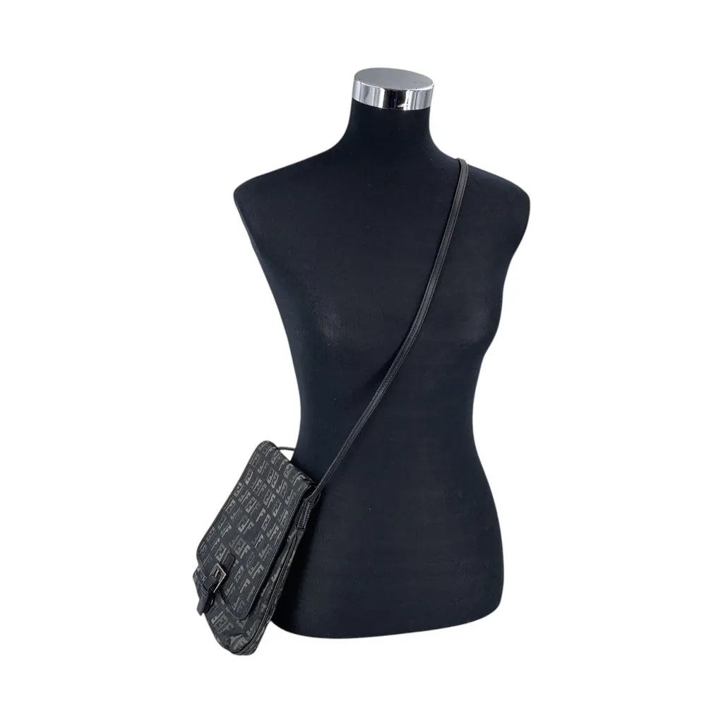Fendi Crossbody Bag Vintage Zucchino Messenger Black Canvas Good - Back View