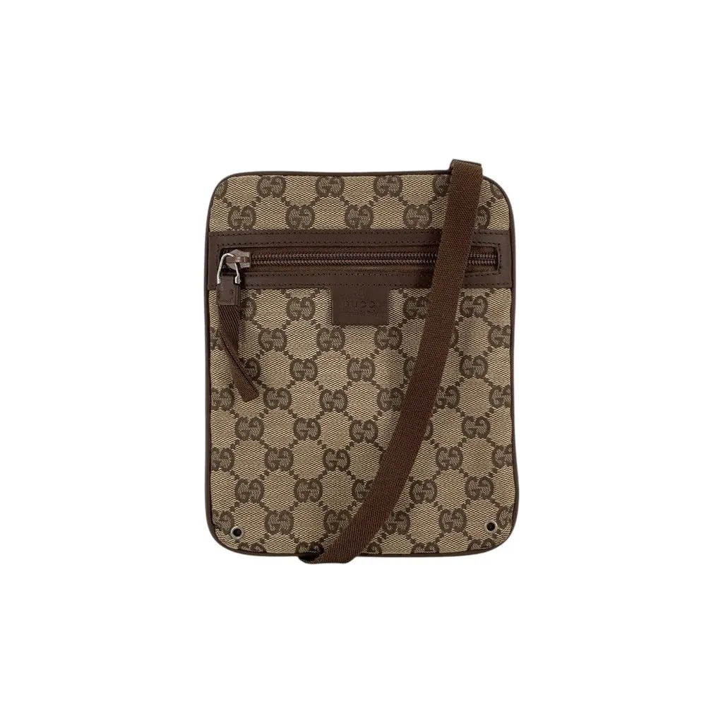 Gucci Crossbody Bag Vintage GG Canvas Messenger Brown Canvas Good - Front View