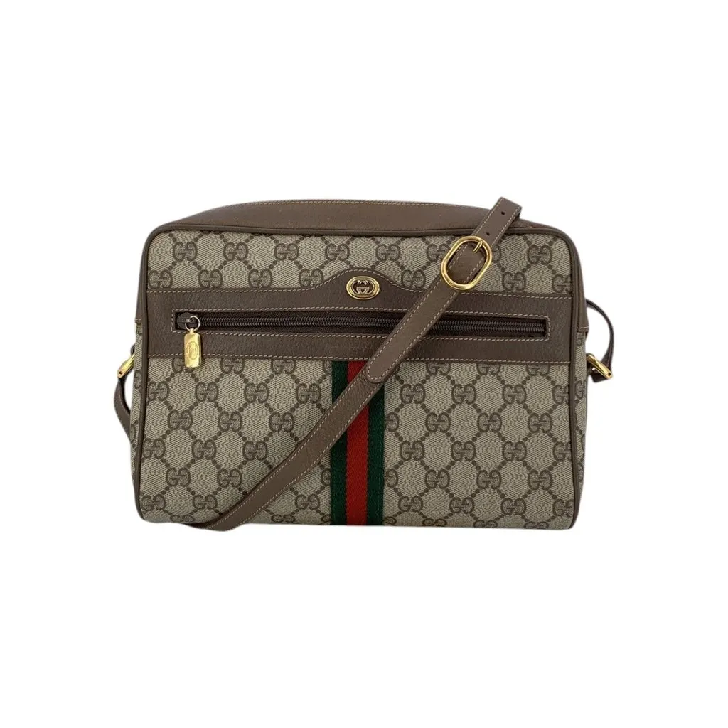 Gucci Crossbody Bag Vintage Ophidia Brown Canvas Good - Front View