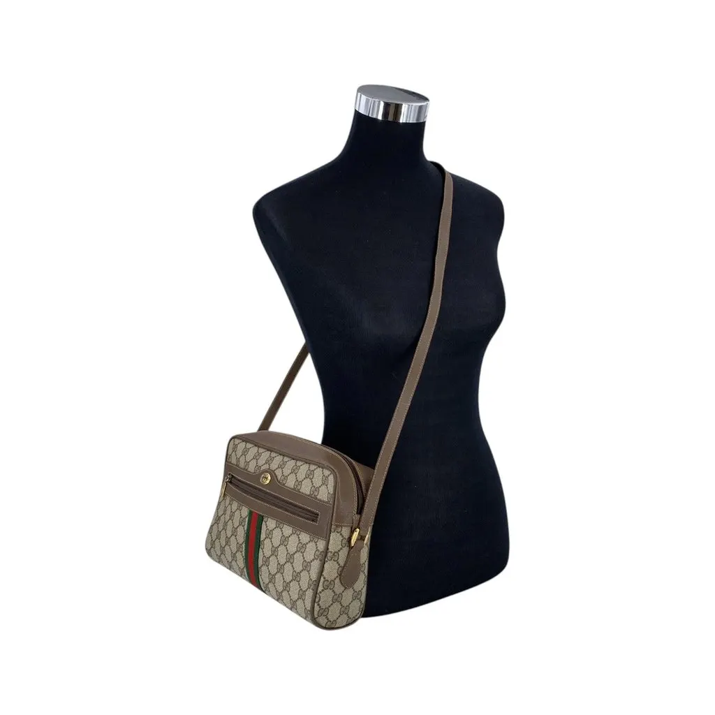 Gucci Crossbody Bag Vintage Ophidia Brown Canvas Good - Back View