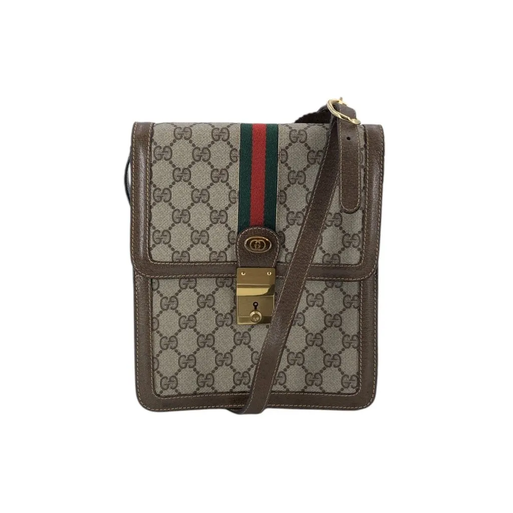Gucci Crossbody Bag Vintage Crossbody Monogram Web Brown Canvas Good - Front View