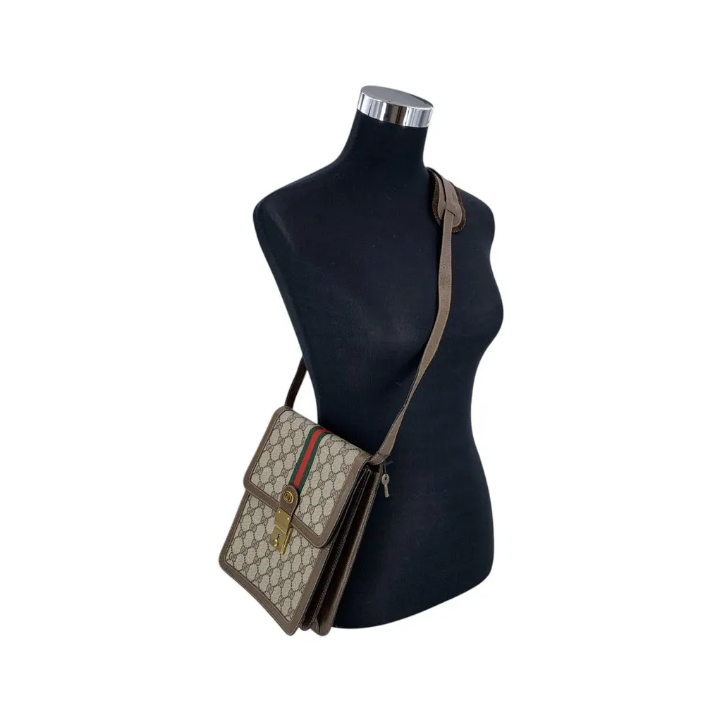 Gucci Crossbody Bag Vintage Crossbody Monogram Web Brown Canvas Good - Back View