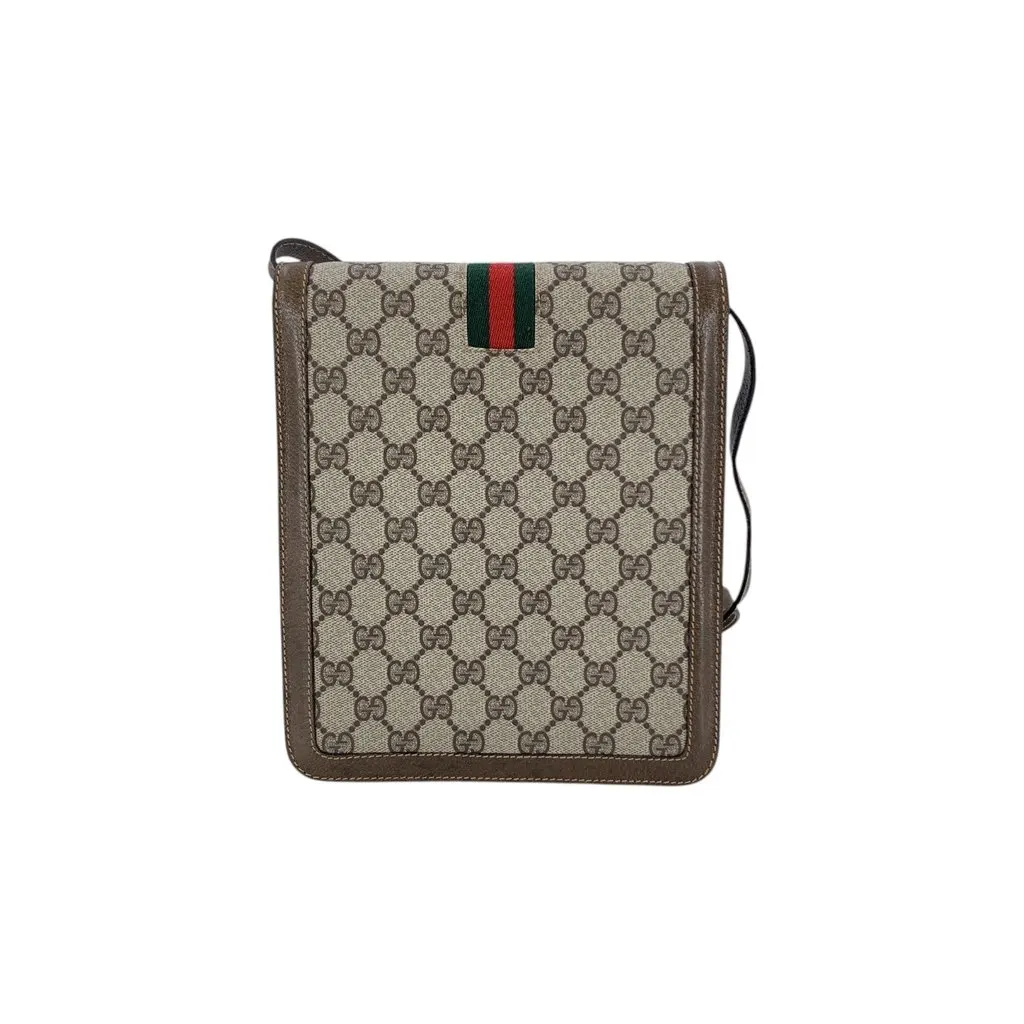 Gucci Crossbody Bag Vintage Crossbody Monogram Web Brown Canvas Good - Inside View
