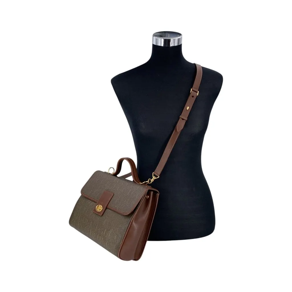 Gucci Handbag Vintage Jacquard Logo Brown Canvas Good - Back View
