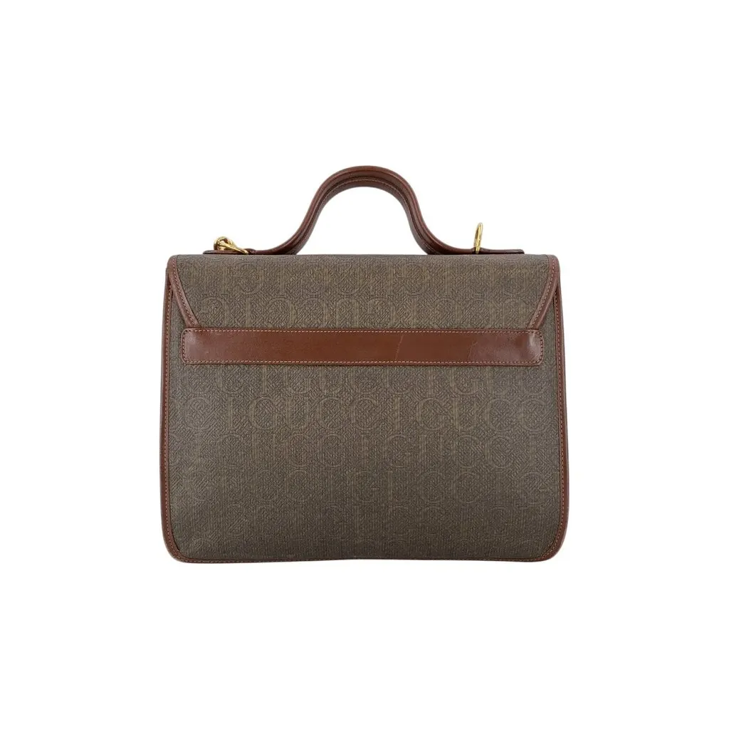 Gucci Handbag Vintage Jacquard Logo Brown Canvas Good - Inside View