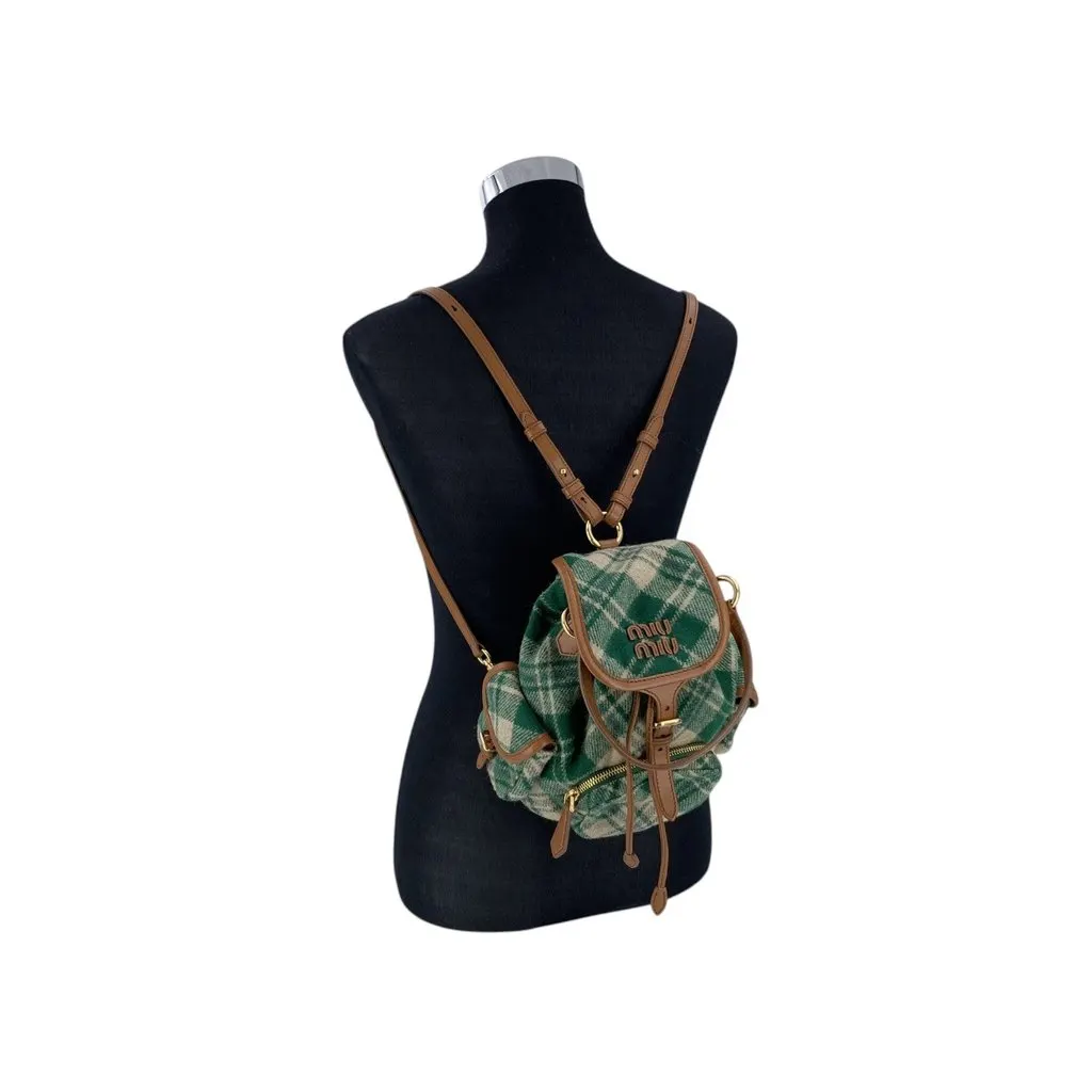 Miu Miu Backpack Tweed Backpack Brown Tweed Good - Back View