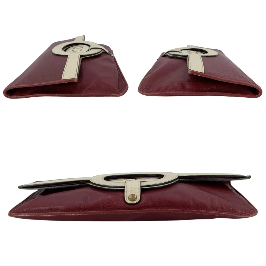 Dior Clutch Bag Vintage Foldable Clutch Burgundy Leather Good - Model View