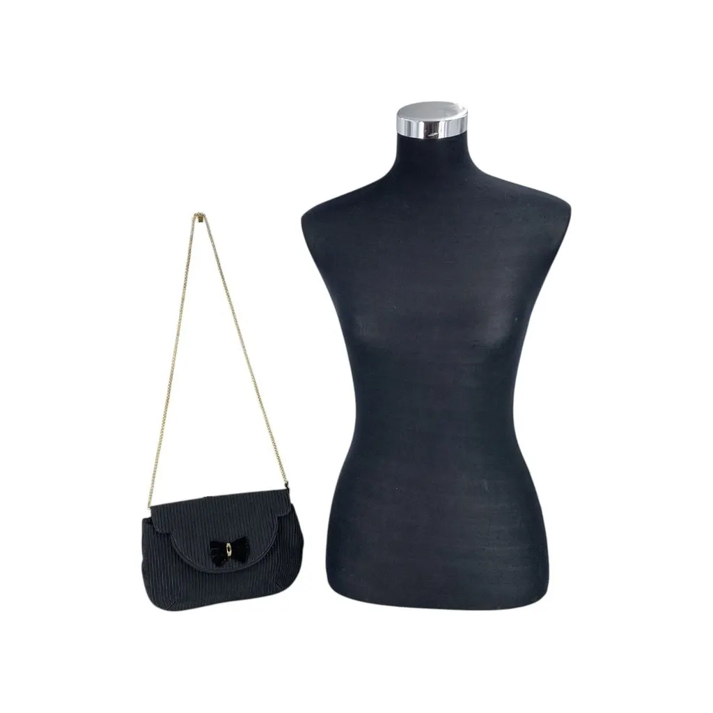 Gucci Shoulder Bag Vintage Ribbed Fabric Evening Black Velvet Good - Back View