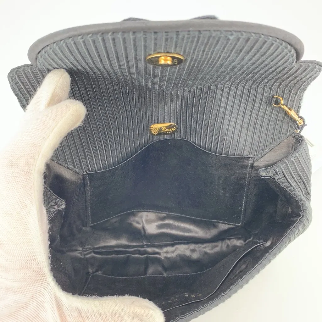 Gucci Shoulder Bag Vintage Ribbed Fabric Evening Black Velvet Good - Box View