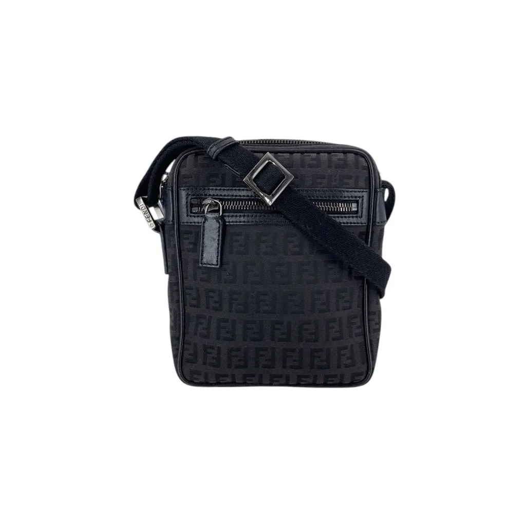 Fendi Crossbody Bag Black Zucchino Crossbody Black Canvas Good - Front View