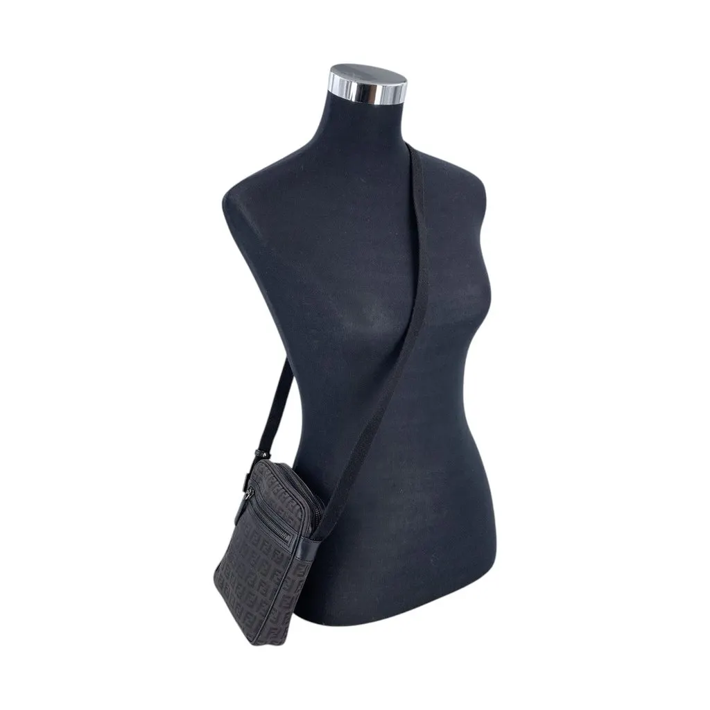 Fendi Crossbody Bag Black Zucchino Crossbody Black Canvas Good - Back View