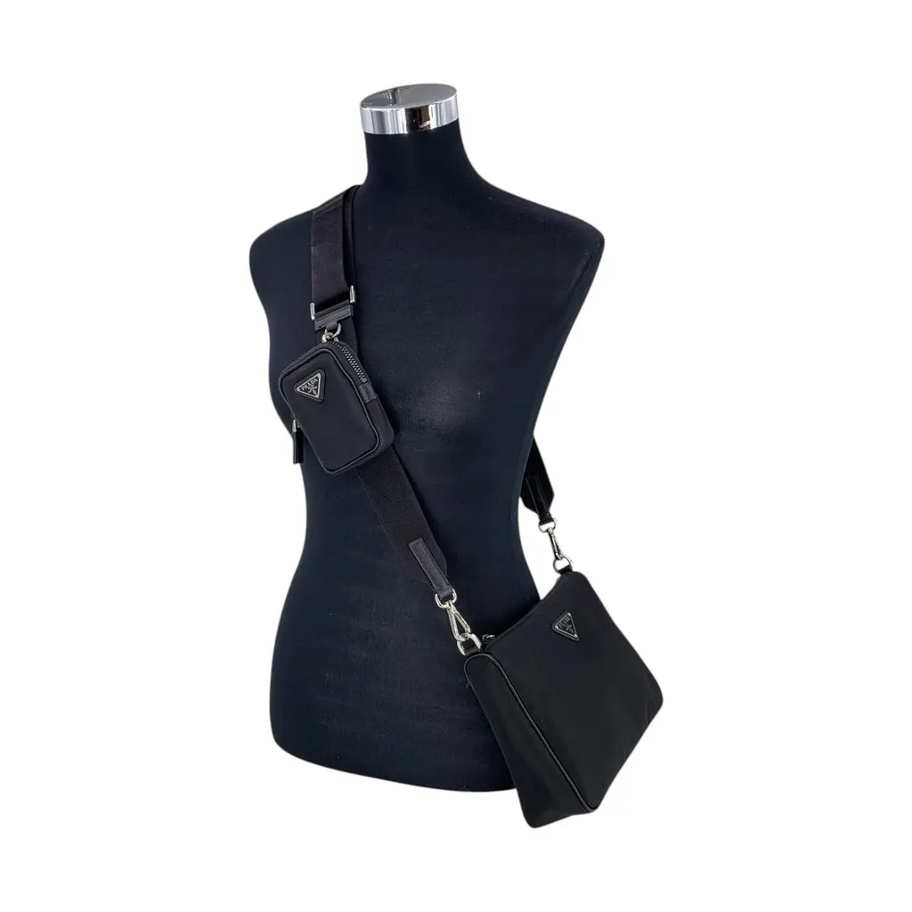 Prada Shoulder Bag Re-Nylon Black Polyamide Good - Back View