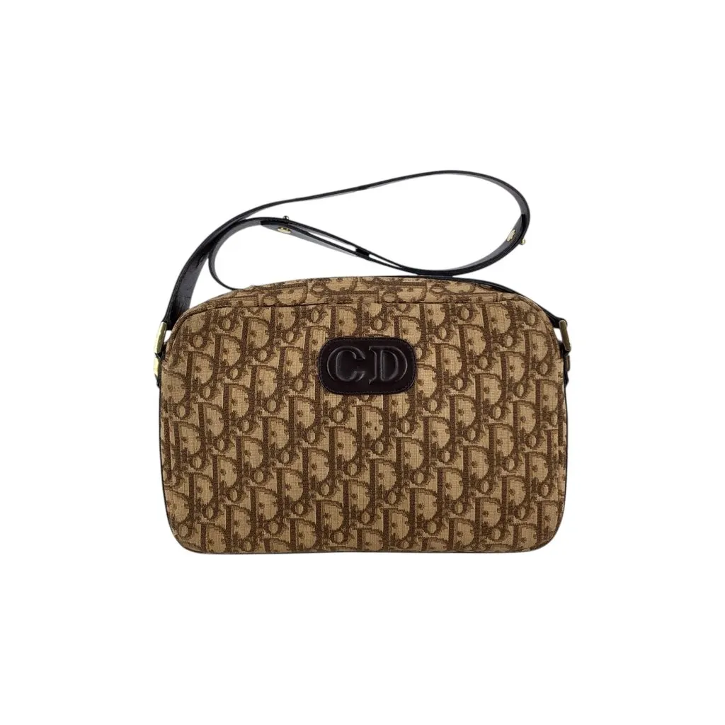 Dior Shoulder Bag Vintage Trotter Brown Canvas Good - Front View
