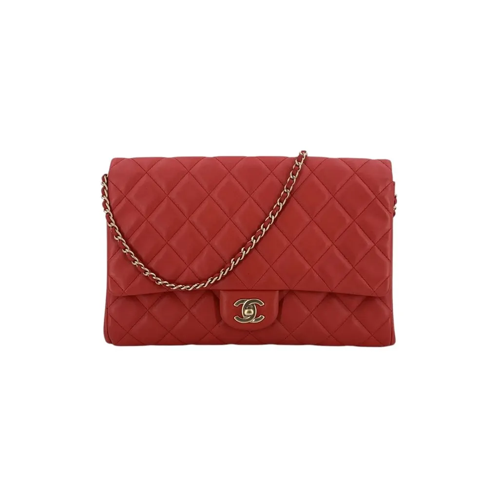 Chanel Shoulder Bag Timeless Red Leather Good - Front View