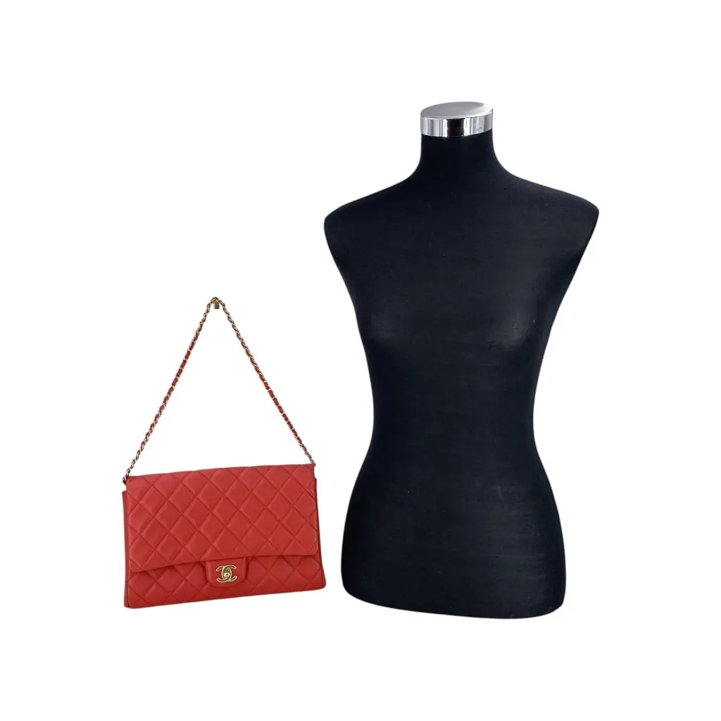 Chanel Shoulder Bag Timeless Red Leather Good - Back View