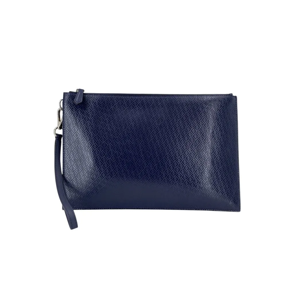 Fendi Clutch Bag FF Pattern Navy Leather Good - Front View