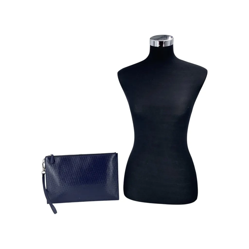 Fendi Clutch Bag FF Pattern Navy Leather Good - Back View