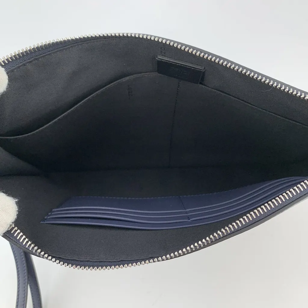 Fendi Clutch Bag FF Pattern Navy Leather Good - Box View