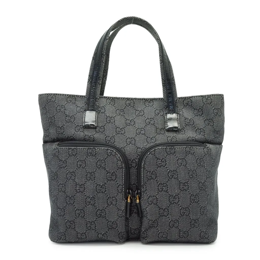 Gucci Tote Bag Monogram Black Canvas Good - Front View