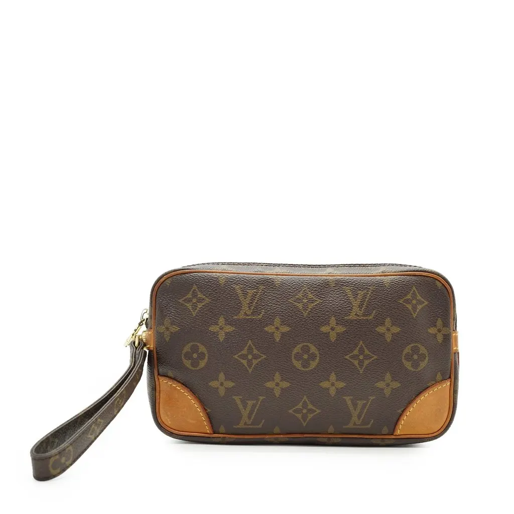 Louis Vuitton Clutch Bag Vintage Marly Dragonne Brown Canvas Good - Front View