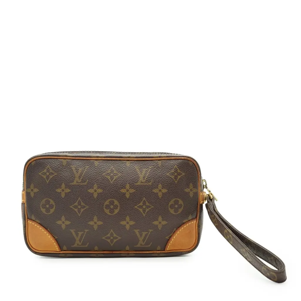 Louis Vuitton Clutch Bag Vintage Marly Dragonne Brown Canvas Good - Back View