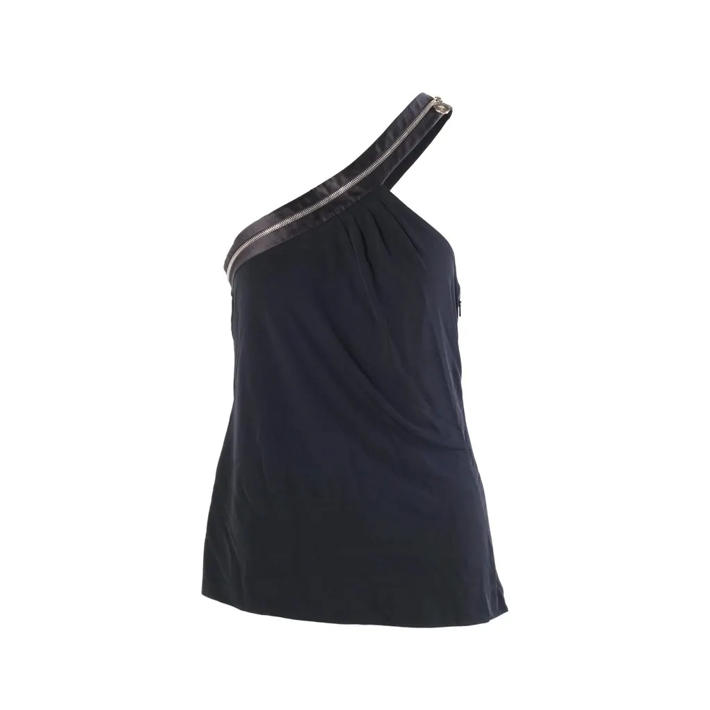 Versace أسود Asymmetric One كتف Draped توب مع ميدوزا Zipper '00s