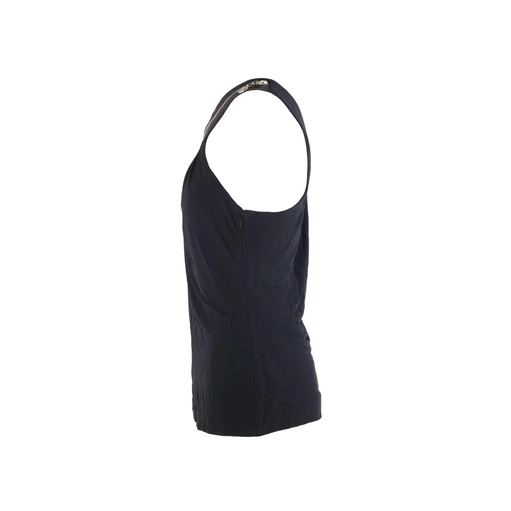 Versace Black Asymmetric One-Shoulder Draped Top with Medusa Zipper - '00s Black Satin Good - Back View