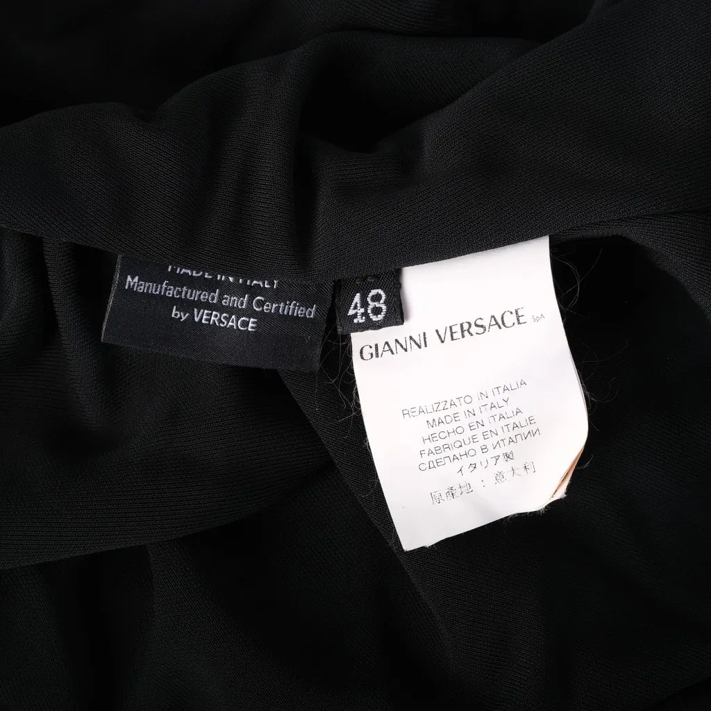 Versace Black Asymmetric One-Shoulder Draped Top with Medusa Zipper - '00s Black Satin Good - Box View