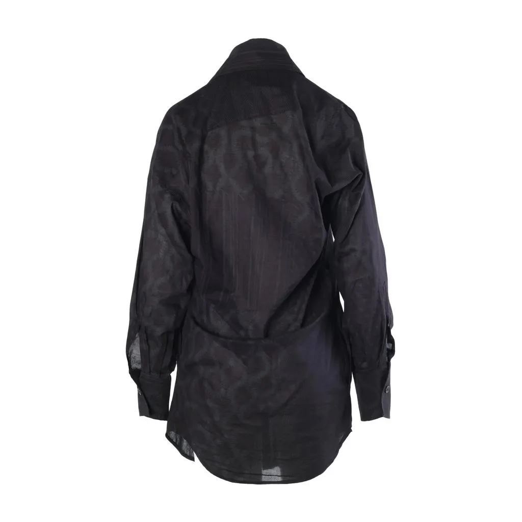 Vivienne Westwood Anglomania Black Jacquard Skull Embroidered Long Shirt - '10s Black Canvas Good - Inside View