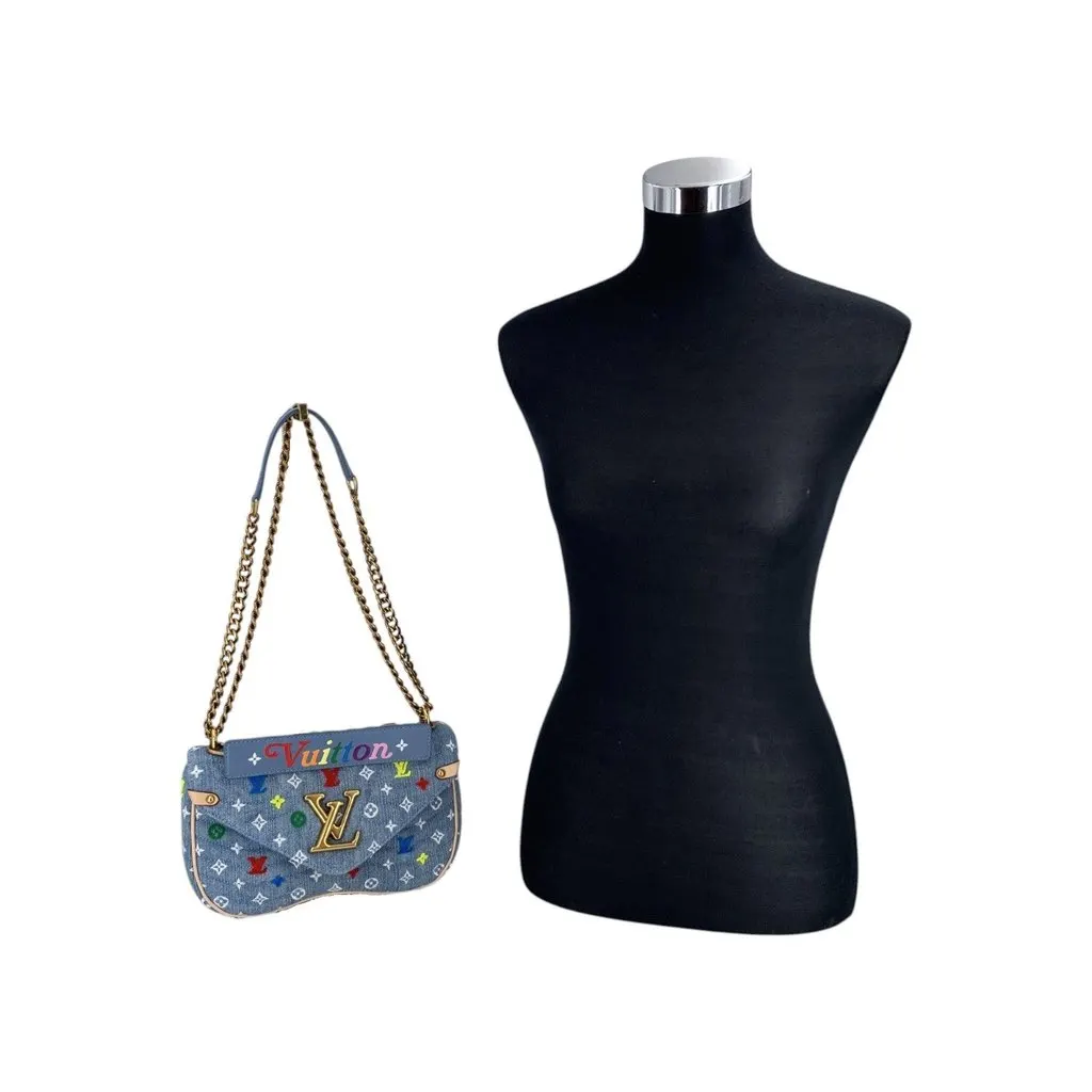 Louis Vuitton Shoulder Bag New Wave Red Denim Good - Back View