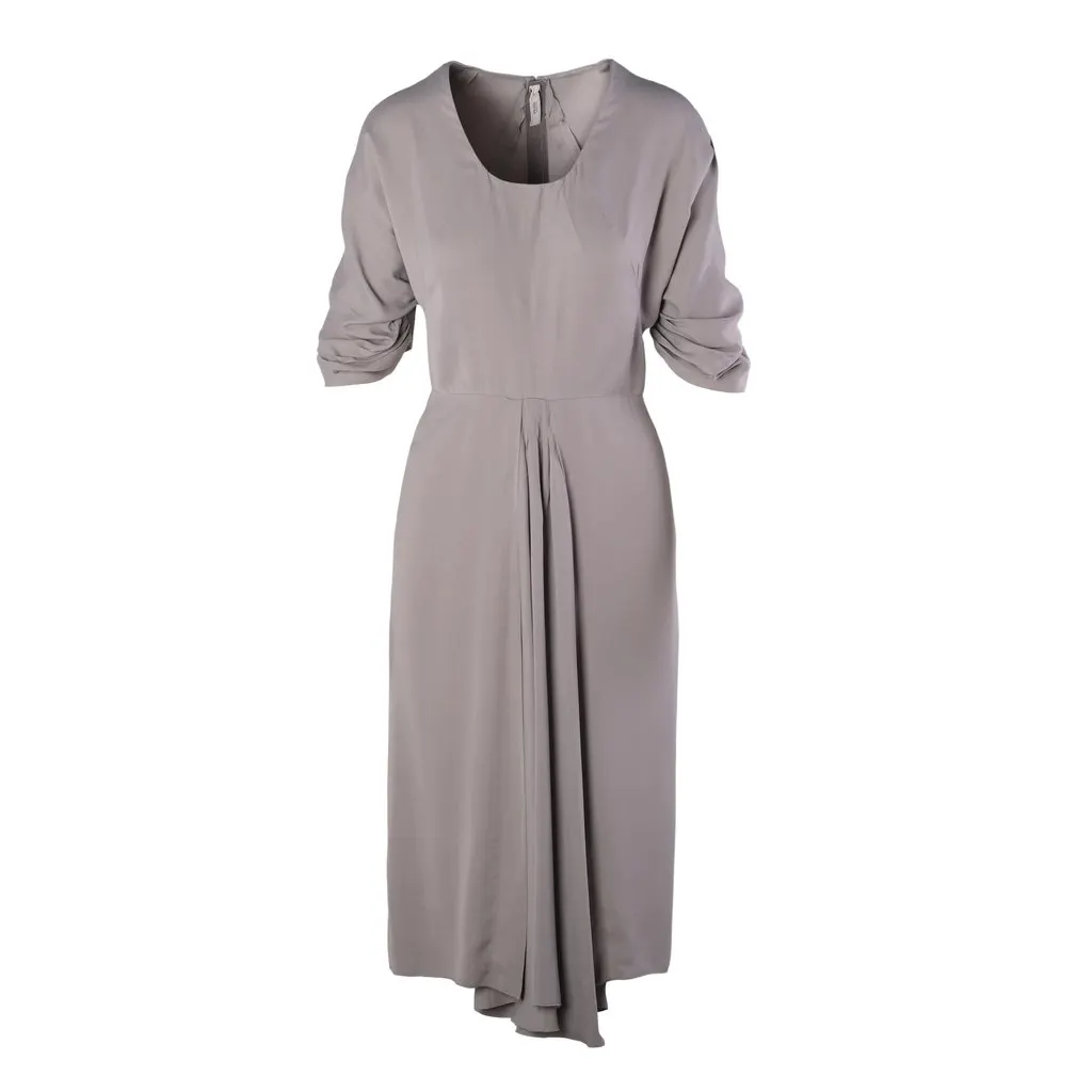 Prada رمادي Ruched Sleeve Draped Midi فستان -'10S