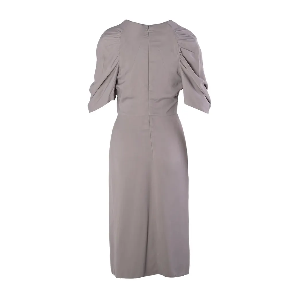 Prada Grey Ruched Sleeve Draped Midi Dress -'10S Grey Good - Inside View