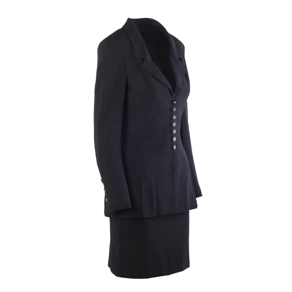 Chanel Spring 1997 Black Wool CC Button Skirt Suit- '90s Black Wool Good - Inside View