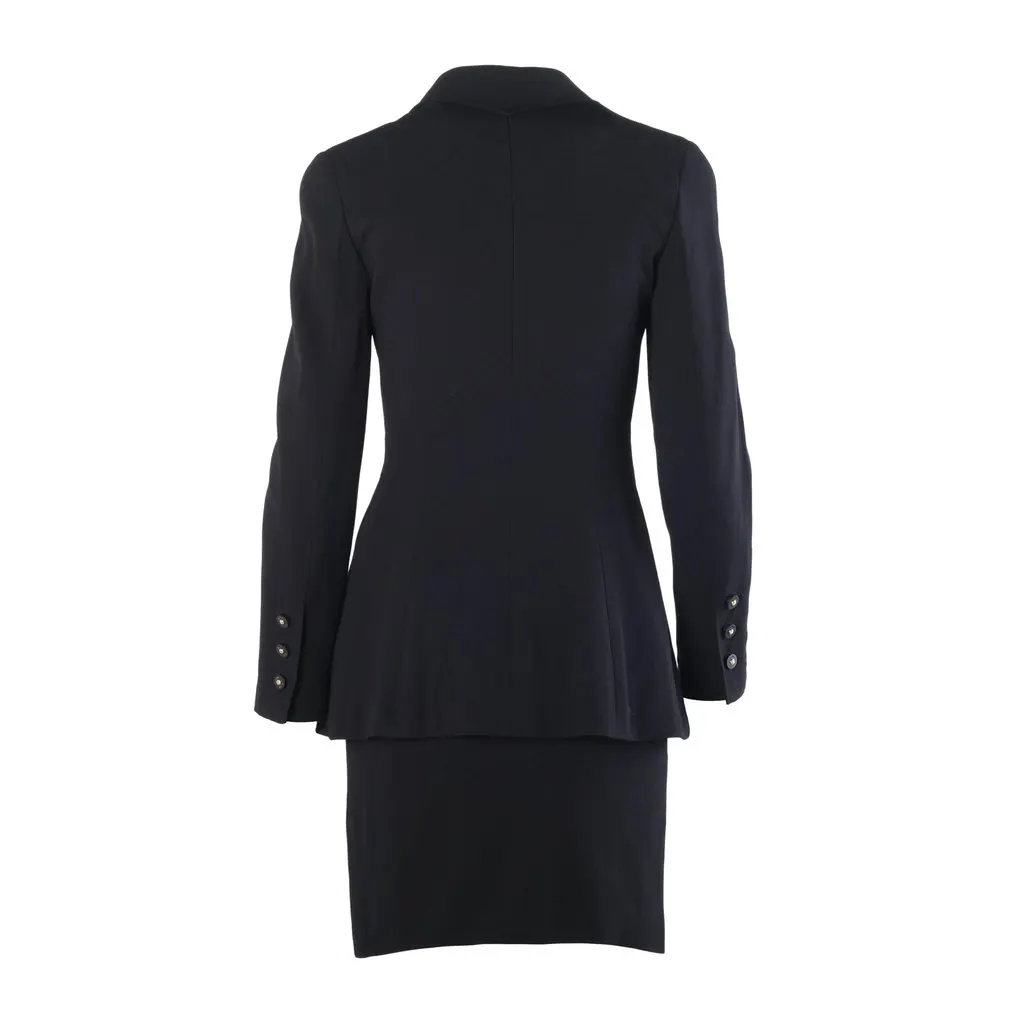 Chanel Spring 1997 Black Wool CC Button Skirt Suit- '90s Black Wool Good - Model View