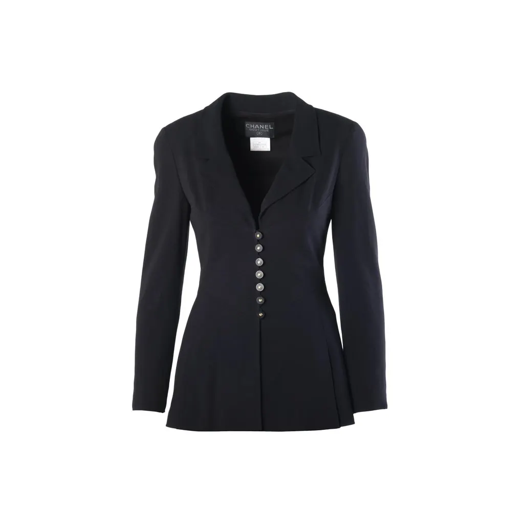 Chanel Spring 1997 Black Wool CC Button Skirt Suit- '90s Black Wool Good - Box View