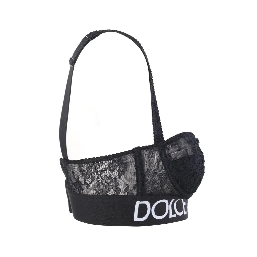 Dolce & Gabbana Black Lace Logo-Band Bustier Bra Top - '20s Black Lace Good - Back View