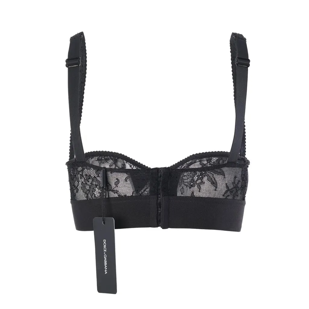Dolce & Gabbana Black Lace Logo-Band Bustier Bra Top - '20s Black Lace Good - Inside View