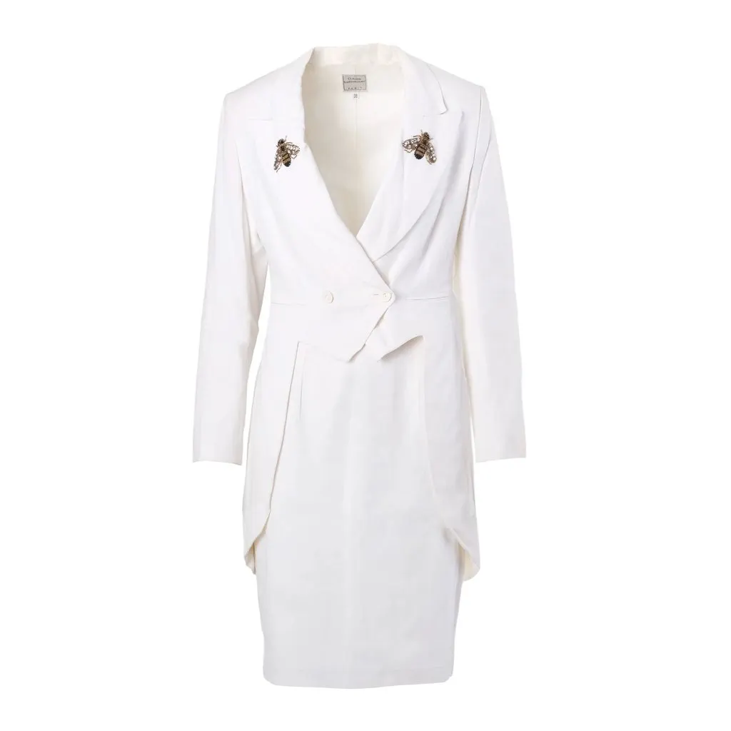 Unsigned Claude Barthélémy Paris Embellished White Tuxedo Skirt Suit - '90s White Cotton Good - Front View