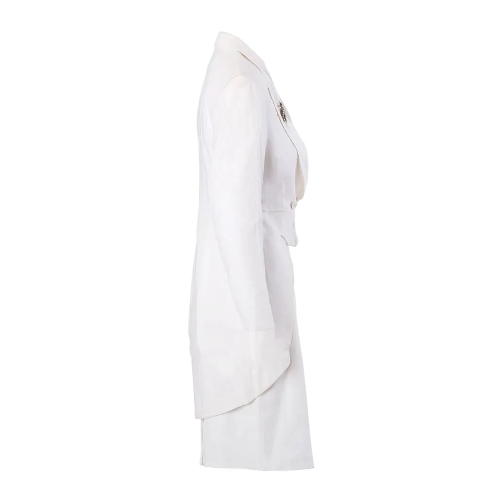 Unsigned Claude Barthélémy Paris Embellished White Tuxedo Skirt Suit - '90s White Cotton Good - Back View