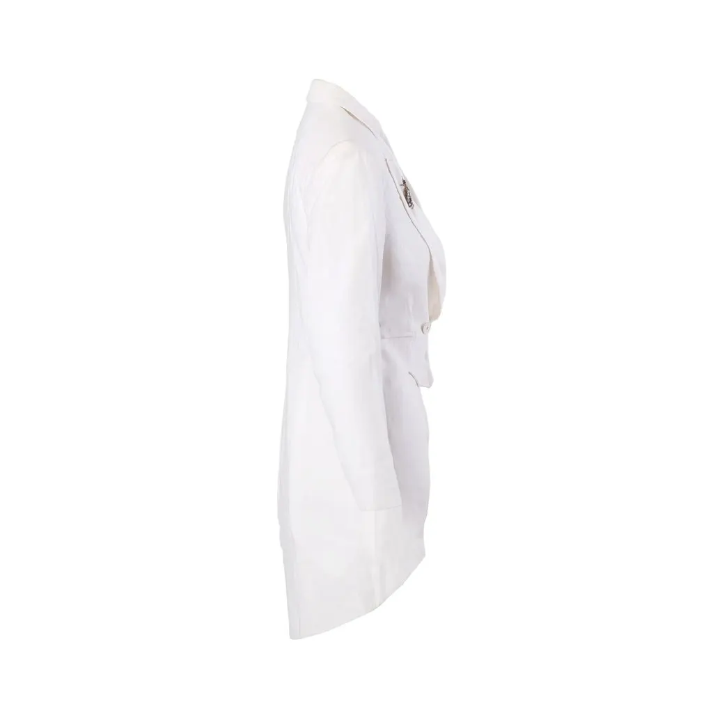 Unsigned Claude Barthélémy Paris Embellished White Tuxedo Skirt Suit - '90s White Cotton Good - Box View
