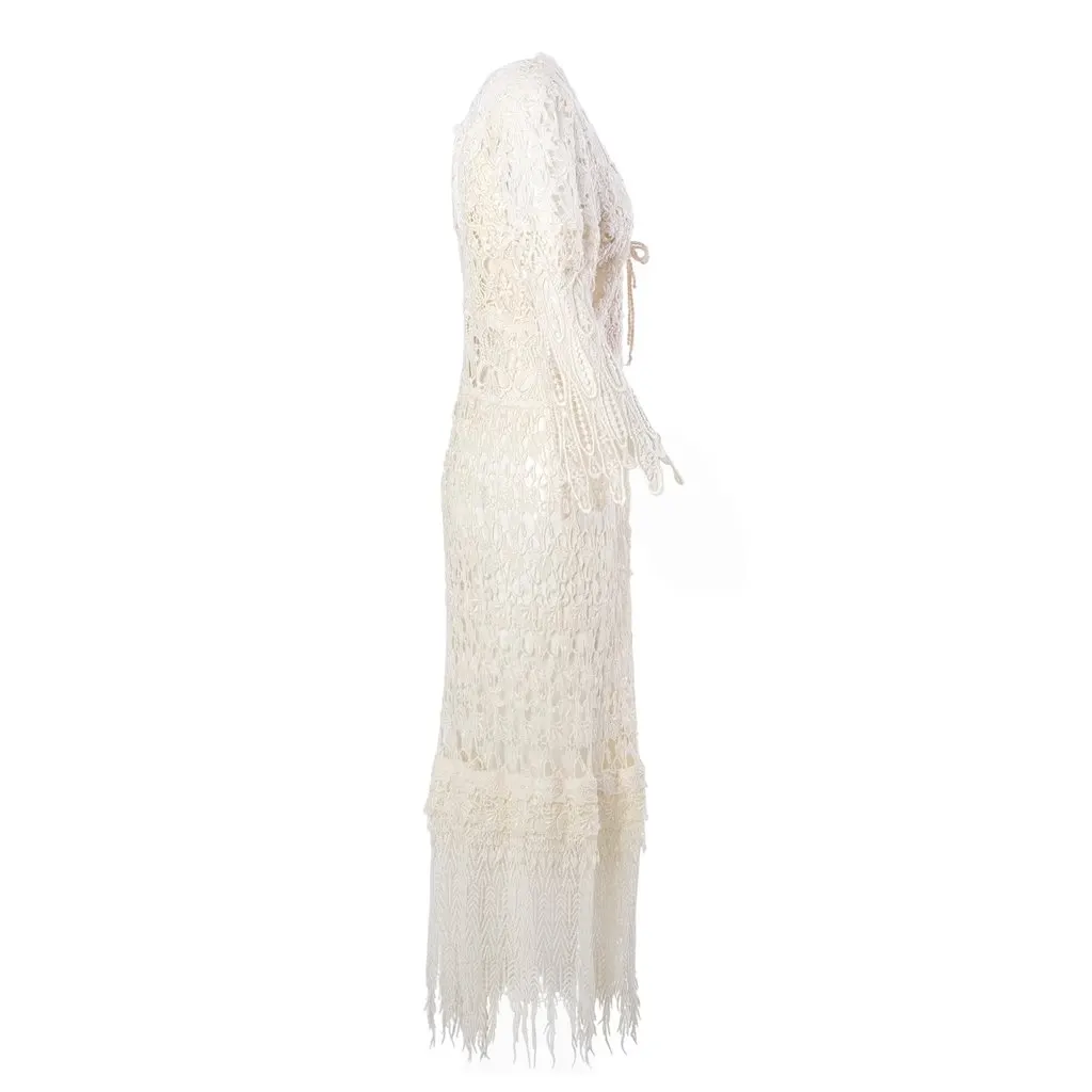 Dolce & Gabbana D&G Ivory Crochet Lace Fringe Maxi Cardigan - '00s White Lace Good - Back View