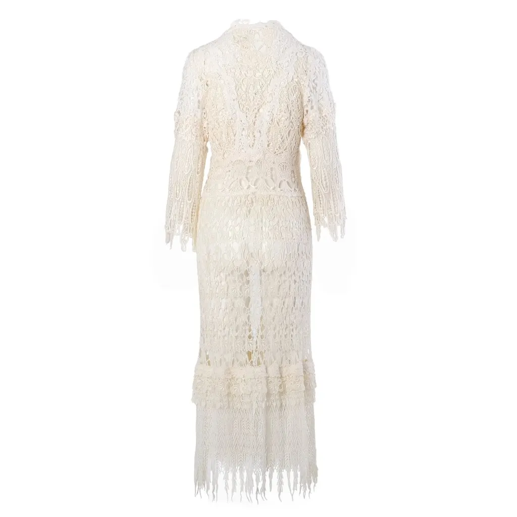 Dolce & Gabbana D&G Ivory Crochet Lace Fringe Maxi Cardigan - '00s White Lace Good - Inside View