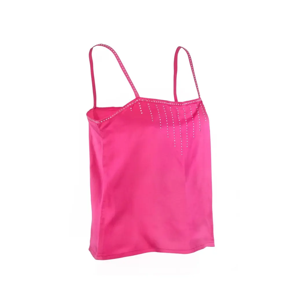 Unsigned Louis Féraud Pink Silk Rhinestone Camisole Top - '90s Pink Silk Good - Back View